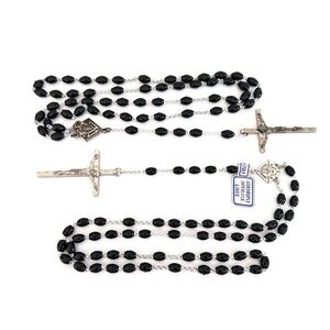 Two Black Beaded Rosary with Silver Cross